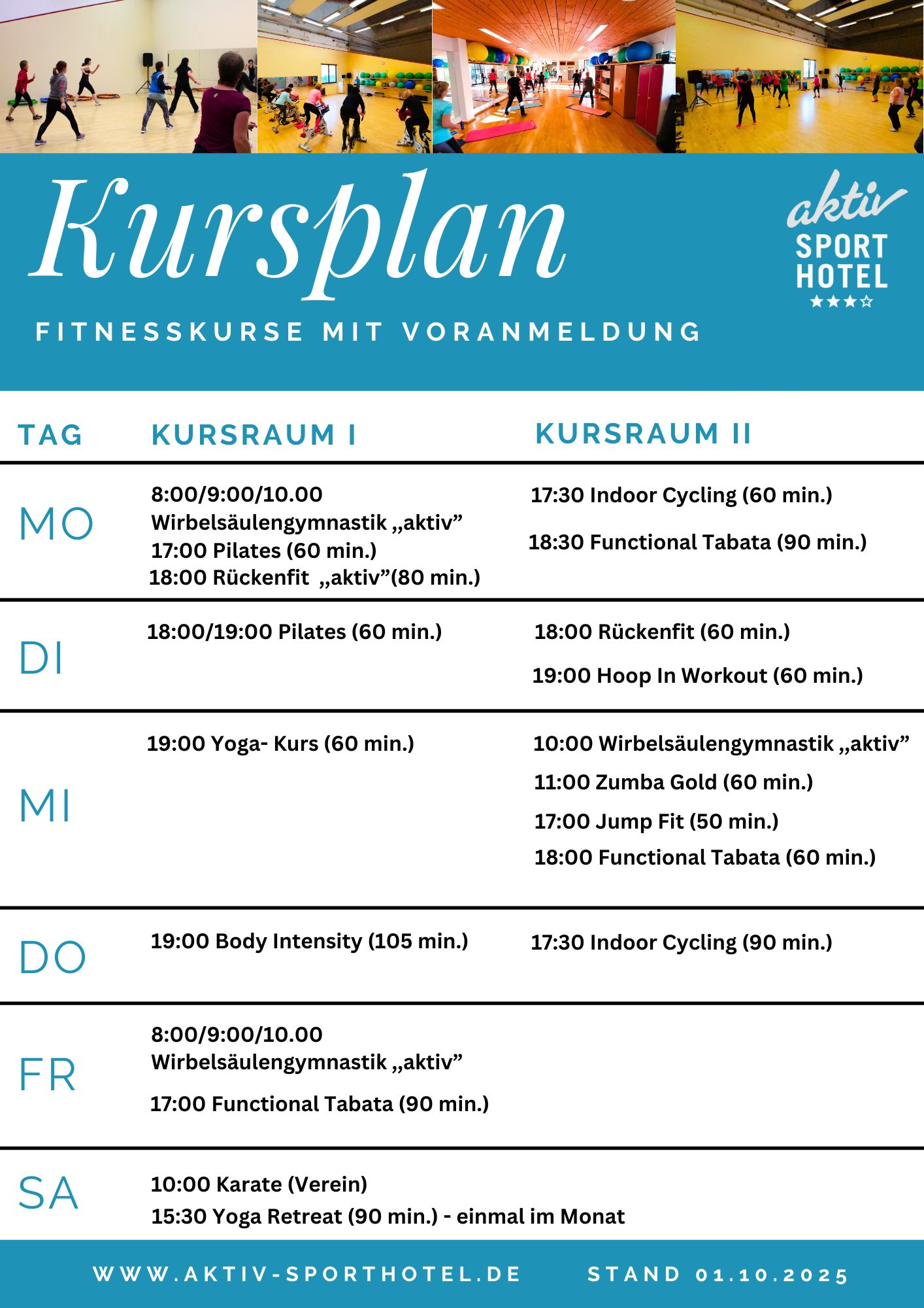 Kursplan - Fitnesskurse im Fitnessstudio des aktiv Sporthotel Pirna